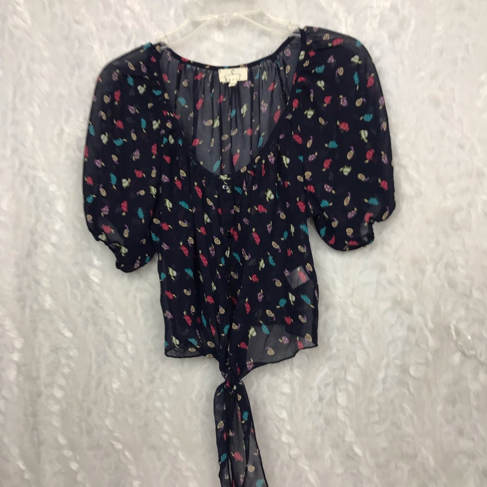 Ember snail turtles blue semi sheer crop Med top - Picture 1 of 6